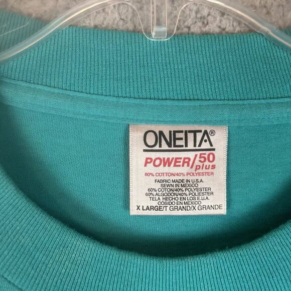 VTG 90's Native American Headdress Feather T-Shirt Teal Size XL Oneita Arizona - Picture 4 of 4